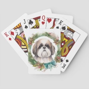 Shih Tzu Christmas Wreath Festive Pup Playing Cards