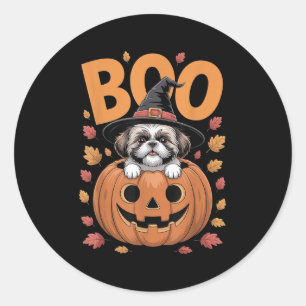 Shih Tzu Costume On Pumpkin Halloween Shih Tzu Classic Round Sticker