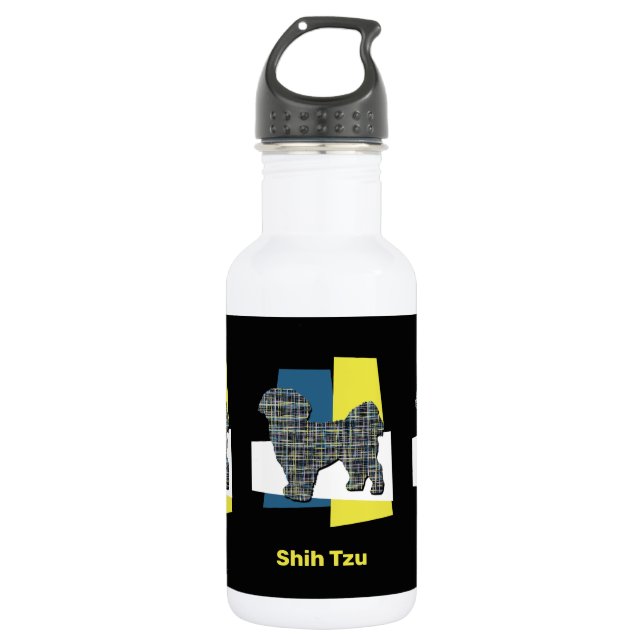 Shih Tzu Cute Pet Dog Silhouette Y&B Grid 532 Ml Water Bottle (Front)