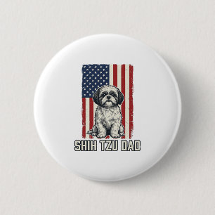 Shih Tzu Dad Patriotic Flag Vintage Dog Shirt_1 2 Inch Round Button