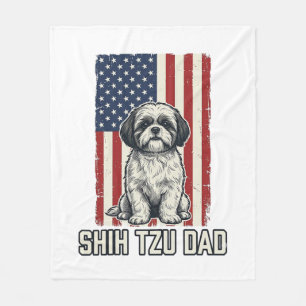 Shih Tzu Dad Patriotic Flag Vintage Dog Shirt_1 Fleece Blanket
