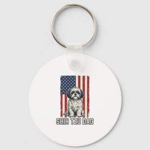 Shih Tzu Dad Patriotic Flag Vintage Dog Shirt_1 Keychain