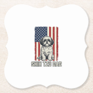 Shih Tzu Dad Patriotic Flag Vintage Dog Shirt_1 Paper Coaster