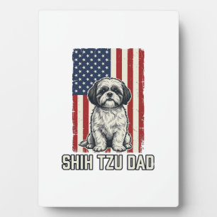 Shih Tzu Dad Patriotic Flag Vintage Dog Shirt_1 Plaque