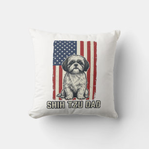 Shih Tzu Dad Patriotic Flag Vintage Dog Shirt_1 Throw Pillow