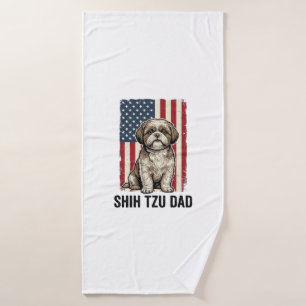 Shih Tzu Dad Patriotic Vintage Dog Shirt Design_1 Bath Towel