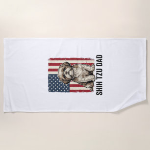 Shih Tzu Dad Patriotic Vintage Dog Shirt Design_1 Beach Towel