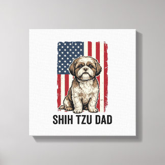 Shih Tzu Dad Patriotic Vintage Dog Shirt Design_1 Canvas Print