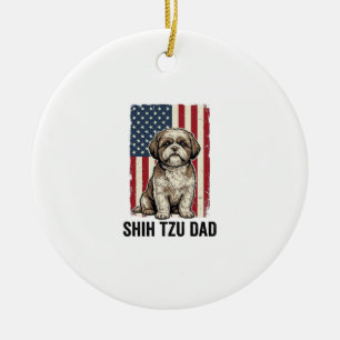 Shih Tzu Dad Patriotic Vintage Dog Shirt Design_1 Ceramic Ornament