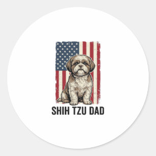 Shih Tzu Dad Patriotic Vintage Dog Shirt Design_1 Classic Round Sticker