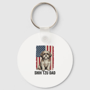 Shih Tzu Dad Patriotic Vintage Dog Shirt Design_1 Keychain