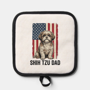 Shih Tzu Dad Patriotic Vintage Dog Shirt Design_1 Pot Holder