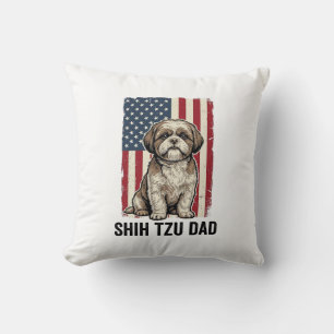 Shih Tzu Dad Patriotic Vintage Dog Shirt Design_1 Throw Pillow