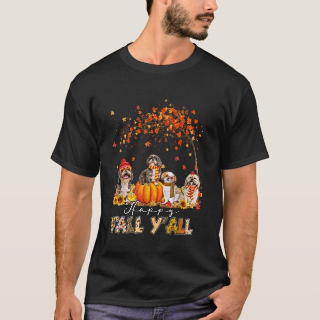 Shih Tzu Dog Autumn Fall Pumpkin Truck Mappe Thank T-Shirt (Front)