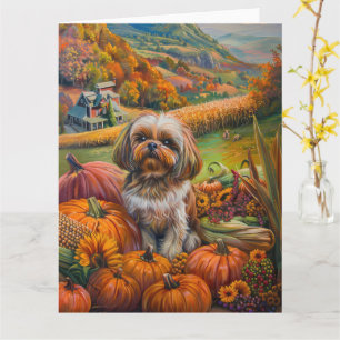 Shih Tzu Dog Autumn Harvest Thanksgiving  Card