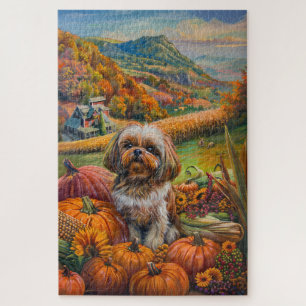 Shih Tzu Dog Autumn Harvest Thanksgiving  Jigsaw Puzzle