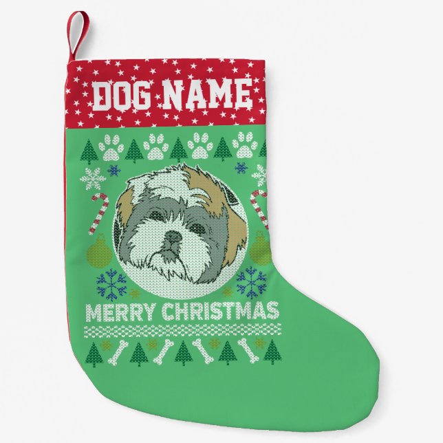 Shih Tzu Dog Breed Ugly Christmas Sweater Small Christmas Stocking (Front)
