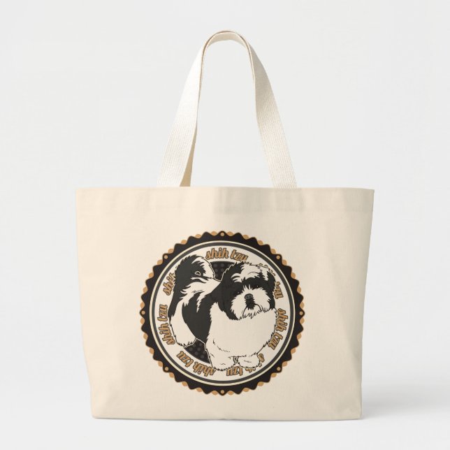 Shih Tzu Dog Breeds Large Tote Bag (Front)