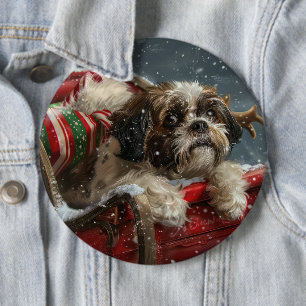 Shih Tzu Dog Christmas Festive 6 Inch Round Button
