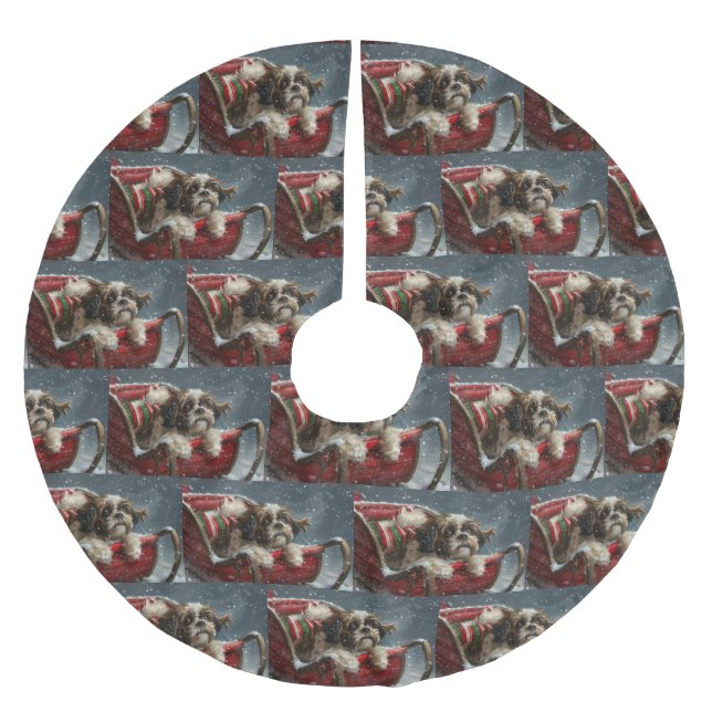 Shih Tzu Dog Christmas Festive Brushed Polyester Tree Skirt (Front)