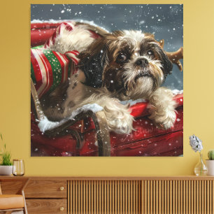 Shih Tzu Dog Christmas Festive Canvas Print