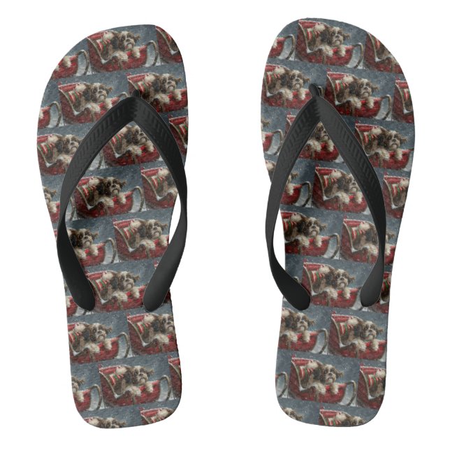 Shih Tzu Dog Christmas Festive Flip Flops (Footbed)