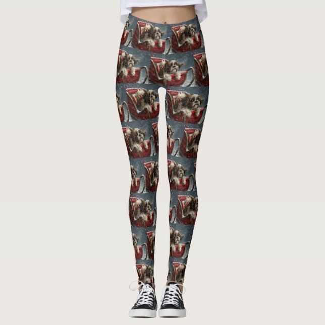 Shih Tzu Dog Christmas Festive Leggings (Front)