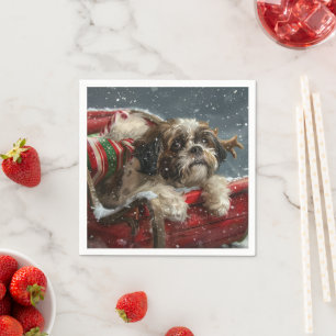 Shih Tzu Dog Christmas Festive Napkin
