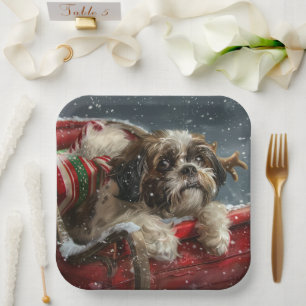 Shih Tzu Dog Christmas Festive Paper Plate