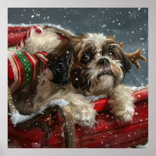 Shih Tzu Dog Christmas Festive Poster