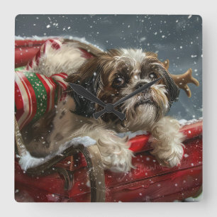 Shih Tzu Dog Christmas Festive Square Wall Clock