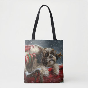 Shih Tzu Dog Christmas Festive Tote Bag