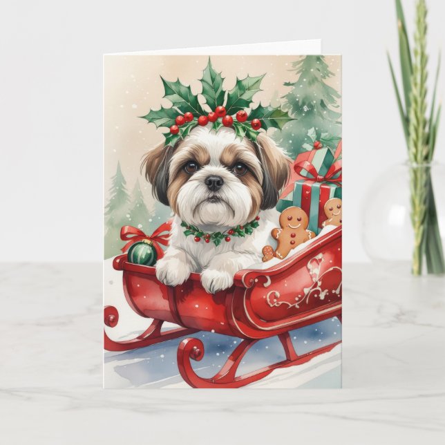 Shih Tzu Dog Christmas Greeting Card (Front)