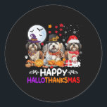 Shih Tzu Dog Christmas Happy Hallothankmas Thanksg Classic Round Sticker<br><div class="desc">Shih Tzu Dog Christmas Happy Hallothankmas Thanksgiving Dogs</div>