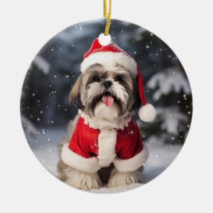 Shih Tzu Dog Christmas Keepsake Ceramic Ornament