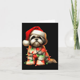 Shih Tzu Dog Christmas Lights Santa Hat Dog Lover  Card