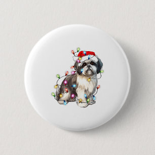 Shih Tzu Dog Christmas Lights Xmas Cute 2 Inch Round Button