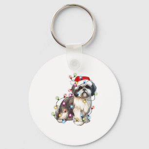 Shih Tzu Dog Christmas Lights Xmas Cute Keychain
