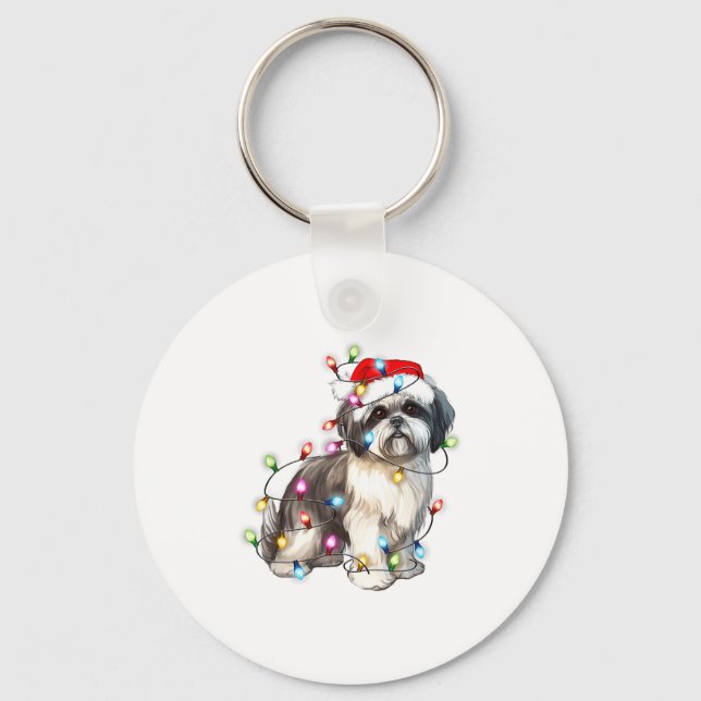 Shih Tzu Dog Christmas Lights Xmas Cute  Keychain (Front)