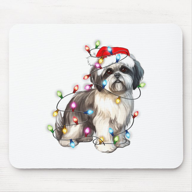Shih Tzu Dog Christmas Lights Xmas Cute  Mouse Pad (Front)