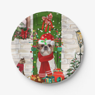 Shih Tzu Dog Christmas  Paper Plate