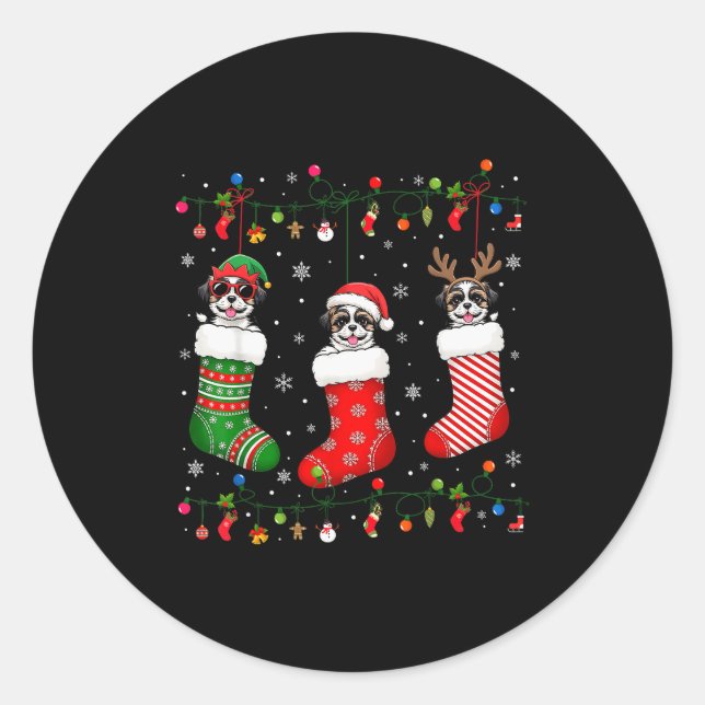 Shih Tzu Dog Christmas Socks Santa Elf Reindeer Xm Classic Round Sticker (Front)