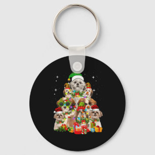 Shih Tzu Dog Christmas Tree Keychain