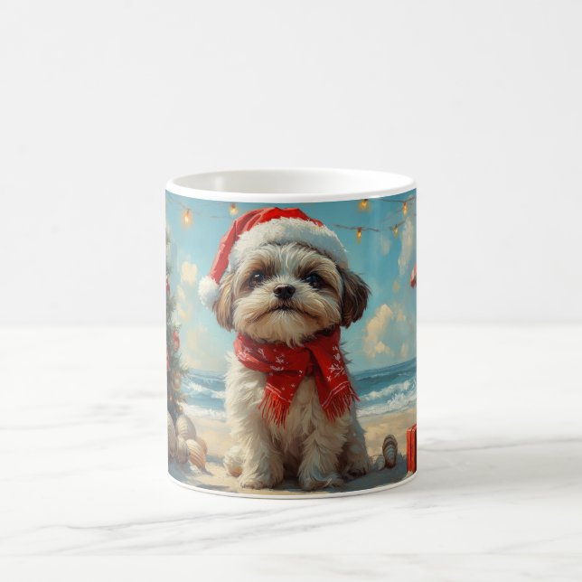 Shih Tzu Dog Christmas Vintage Beach Coffee Mug (Center)