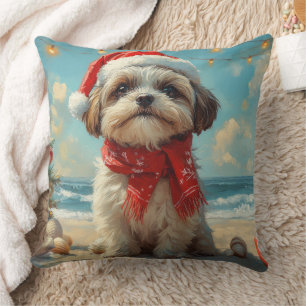 Shih Tzu Dog Christmas Vintage Beach Throw Pillow
