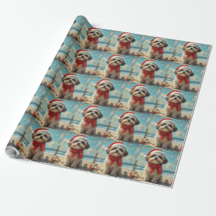 Shih Tzu Dog Christmas Vintage Beach Wrapping Paper