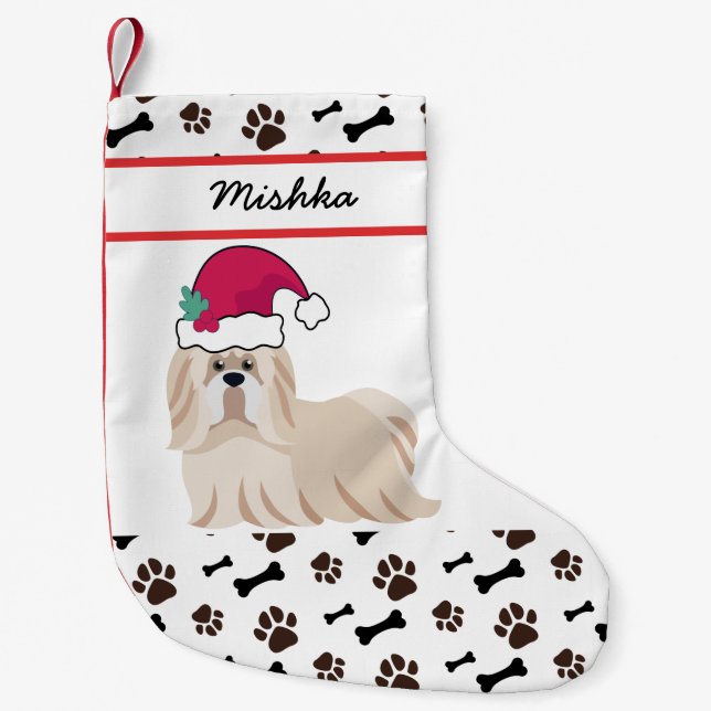 Shih Tzu Dog Christmas With Custom Dog Name Small Christmas Stocking (Front)