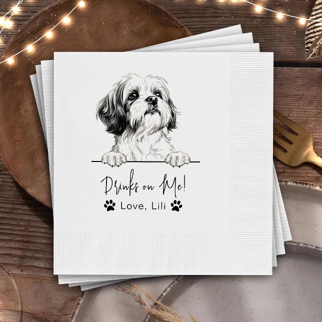 Shih Tzu Dog Custom Personalized Drinks On Me Napkin (Creator Uploaded)