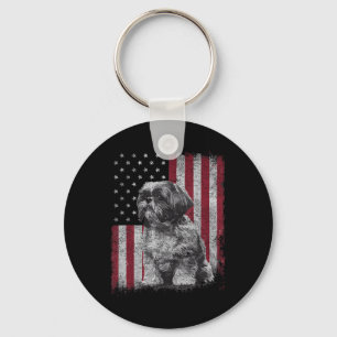 Shih Tzu Dog Dad 4th Of July Patriotic Usa Indepen Keychain