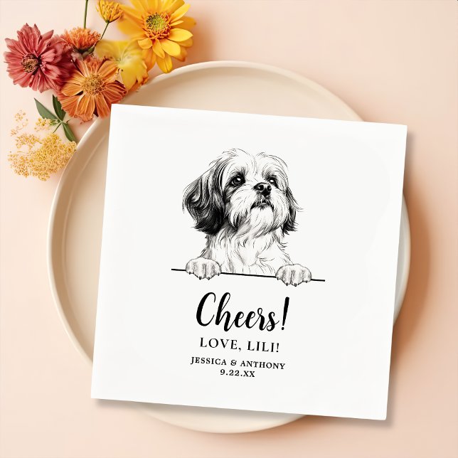 Shih Tzu Dog Drawing Personalized Cheers Napkin (Creator Uploaded)